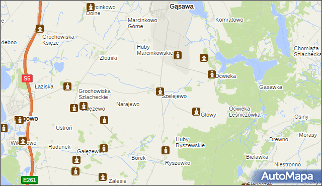 mapa Szelejewo gmina Gąsawa, Szelejewo gmina Gąsawa na mapie Targeo