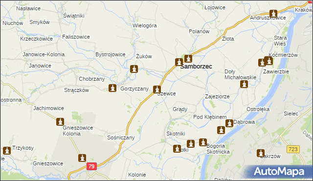 mapa Szewce gmina Samborzec, Szewce gmina Samborzec na mapie Targeo