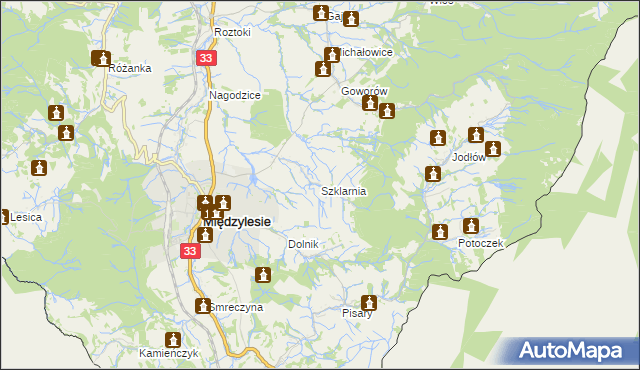 mapa Szklarnia gmina Międzylesie, Szklarnia gmina Międzylesie na mapie Targeo