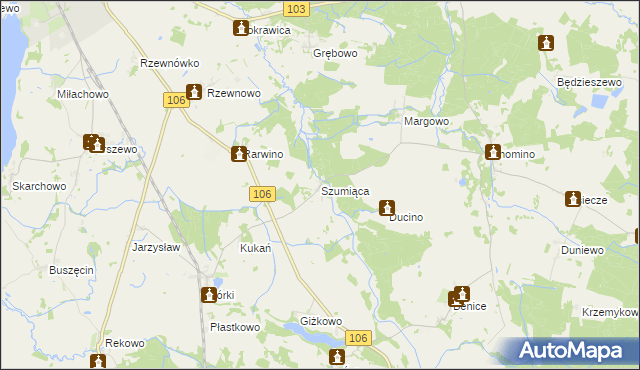 mapa Szumiąca gmina Kamień Pomorski, Szumiąca gmina Kamień Pomorski na mapie Targeo