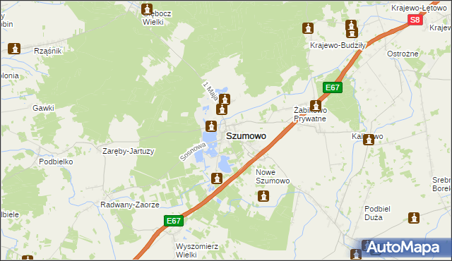 mapa Szumowo powiat zambrowski, Szumowo powiat zambrowski na mapie Targeo