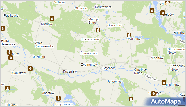 mapa Szydłówek gmina Lutomiersk, Szydłówek gmina Lutomiersk na mapie Targeo