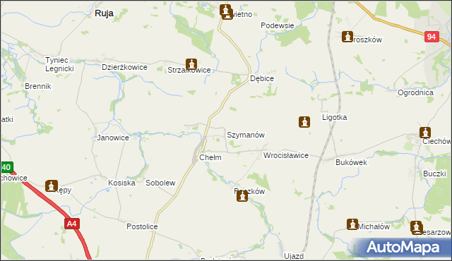 mapa Szymanów gmina Malczyce, Szymanów gmina Malczyce na mapie Targeo