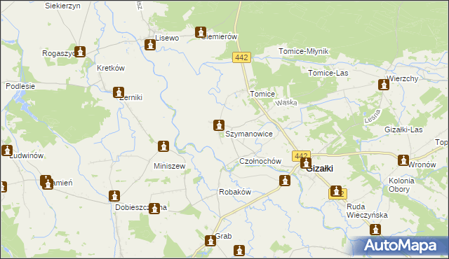 mapa Szymanowice gmina Gizałki, Szymanowice gmina Gizałki na mapie Targeo