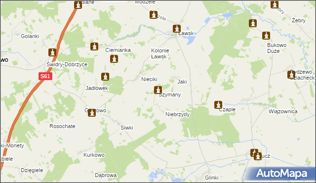 mapa Szymany gmina Wąsosz, Szymany gmina Wąsosz na mapie Targeo