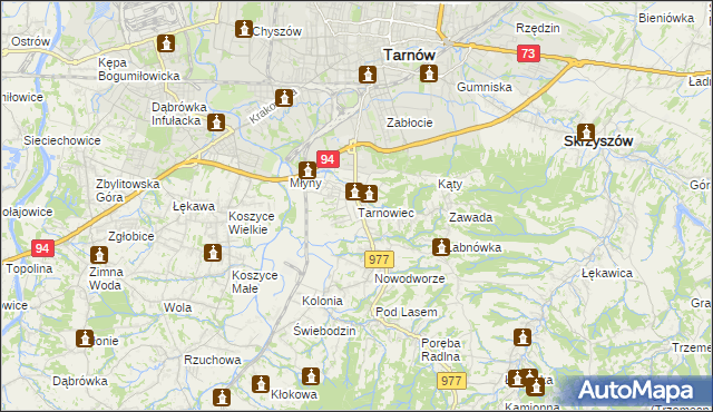 mapa Tarnowiec gmina Tarnów, Tarnowiec gmina Tarnów na mapie Targeo