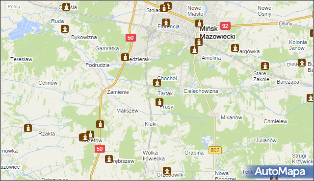 mapa Tartak gmina Mińsk Mazowiecki, Tartak gmina Mińsk Mazowiecki na mapie Targeo