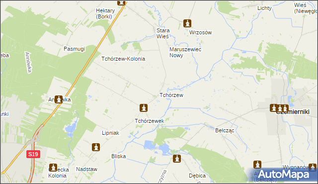 mapa Tchórzew gmina Borki, Tchórzew gmina Borki na mapie Targeo