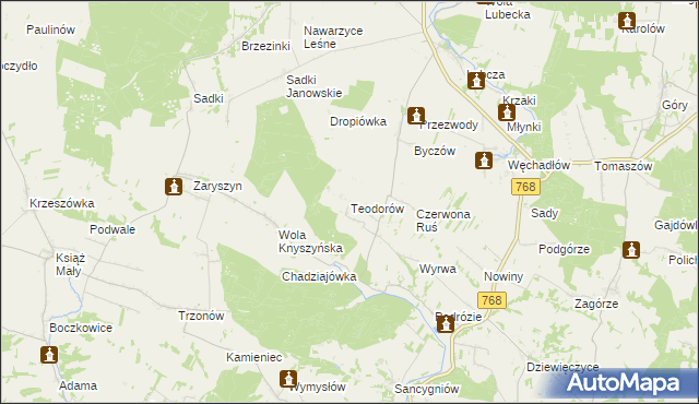 mapa Teodorów gmina Działoszyce, Teodorów gmina Działoszyce na mapie Targeo