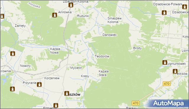 mapa Teodorów gmina Mycielin, Teodorów gmina Mycielin na mapie Targeo