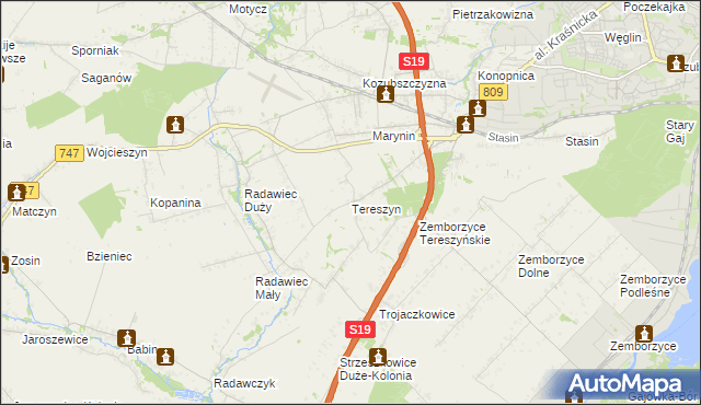 mapa Tereszyn, Tereszyn na mapie Targeo