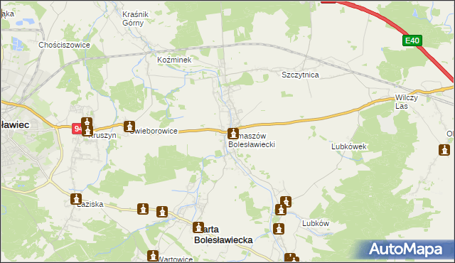 mapa Tomaszów Bolesławiecki, Tomaszów Bolesławiecki na mapie Targeo