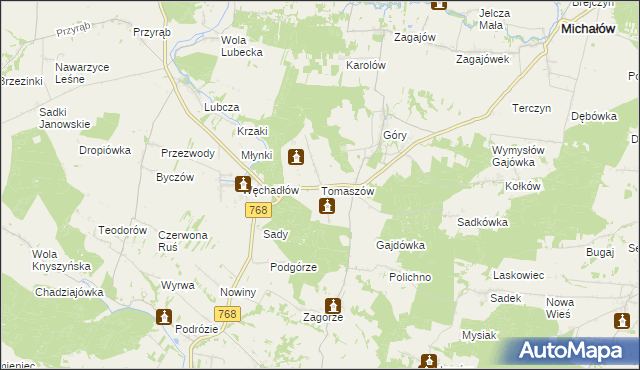 mapa Tomaszów gmina Michałów, Tomaszów gmina Michałów na mapie Targeo