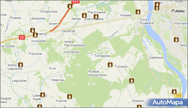 mapa Tomaszów gmina Puławy, Tomaszów gmina Puławy na mapie Targeo