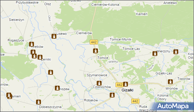 mapa Tomice gmina Gizałki, Tomice gmina Gizałki na mapie Targeo