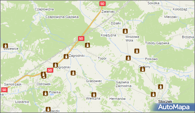 mapa Topór gmina Stoczek, Topór gmina Stoczek na mapie Targeo