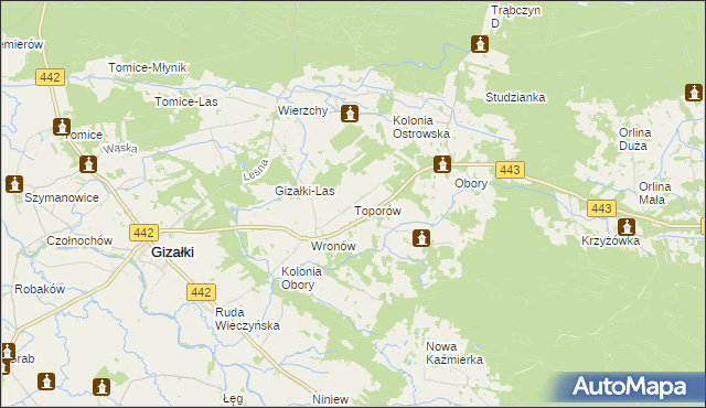 mapa Toporów gmina Gizałki, Toporów gmina Gizałki na mapie Targeo