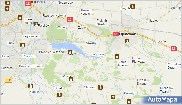 mapa Trojanów gmina Opatówek, Trojanów gmina Opatówek na mapie Targeo