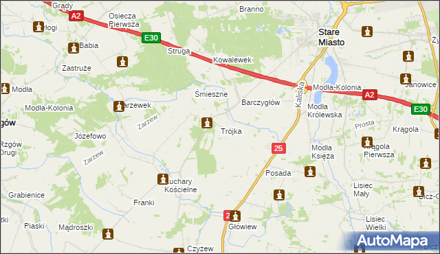 mapa Trójka gmina Stare Miasto, Trójka gmina Stare Miasto na mapie Targeo