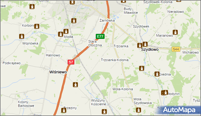 mapa Trzcianka-Kolonia gmina Szydłowo, Trzcianka-Kolonia gmina Szydłowo na mapie Targeo