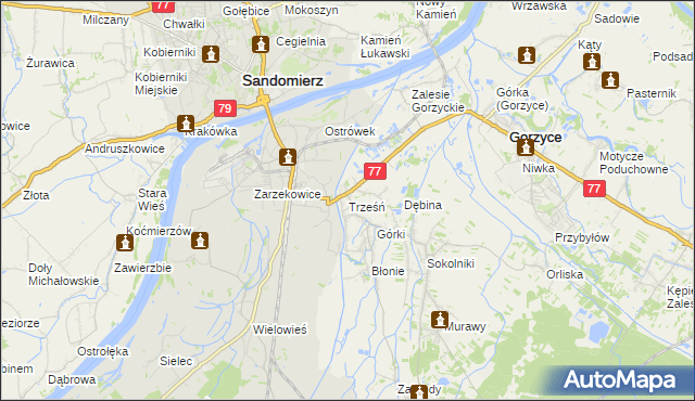 mapa Trześń gmina Gorzyce, Trześń gmina Gorzyce na mapie Targeo