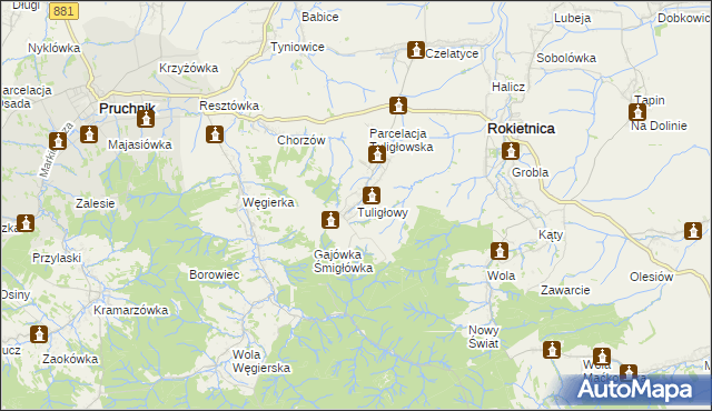 mapa Tuligłowy gmina Rokietnica, Tuligłowy gmina Rokietnica na mapie Targeo