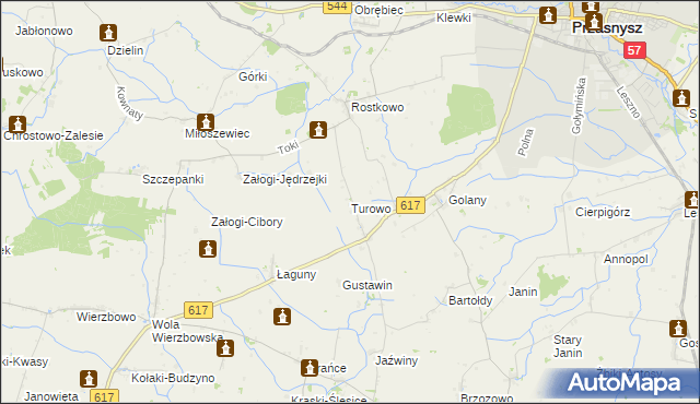 mapa Turowo gmina Czernice Borowe, Turowo gmina Czernice Borowe na mapie Targeo