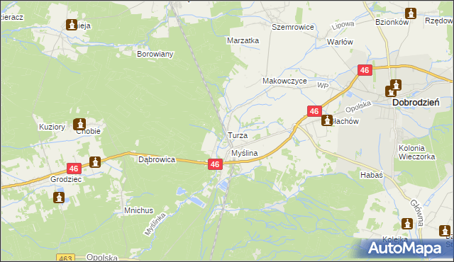 mapa Turza gmina Dobrodzień, Turza gmina Dobrodzień na mapie Targeo