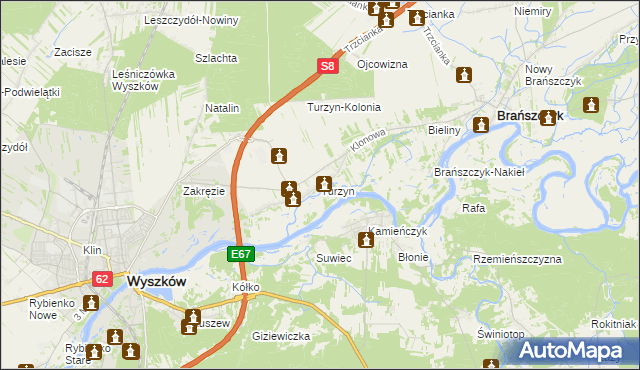 mapa Turzyn gmina Brańszczyk, Turzyn gmina Brańszczyk na mapie Targeo