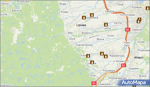 mapa Twardorzeczka, Twardorzeczka na mapie Targeo