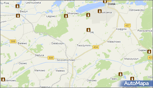 mapa Tworzymirki gmina Gostyń, Tworzymirki gmina Gostyń na mapie Targeo