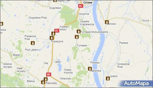 mapa Tymawa gmina Gniew, Tymawa gmina Gniew na mapie Targeo