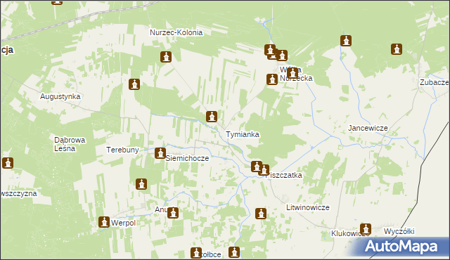 mapa Tymianka gmina Nurzec-Stacja, Tymianka gmina Nurzec-Stacja na mapie Targeo