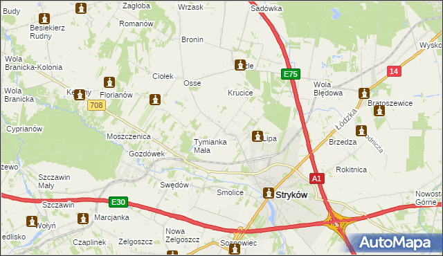 mapa Tymianka gmina Stryków, Tymianka gmina Stryków na mapie Targeo