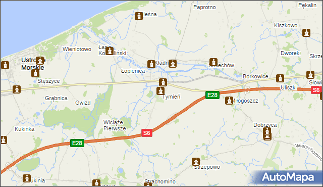 mapa Tymień gmina Będzino, Tymień gmina Będzino na mapie Targeo