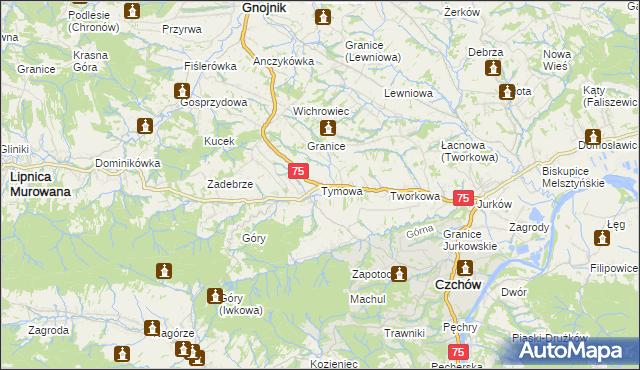 mapa Tymowa gmina Czchów, Tymowa gmina Czchów na mapie Targeo