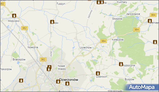 mapa Uciechów gmina Dzierżoniów, Uciechów gmina Dzierżoniów na mapie Targeo