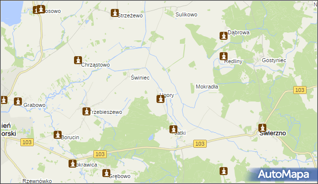 mapa Ugory gmina Świerzno, Ugory gmina Świerzno na mapie Targeo