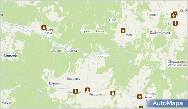 mapa Ugoszcz gmina Miedzna, Ugoszcz gmina Miedzna na mapie Targeo