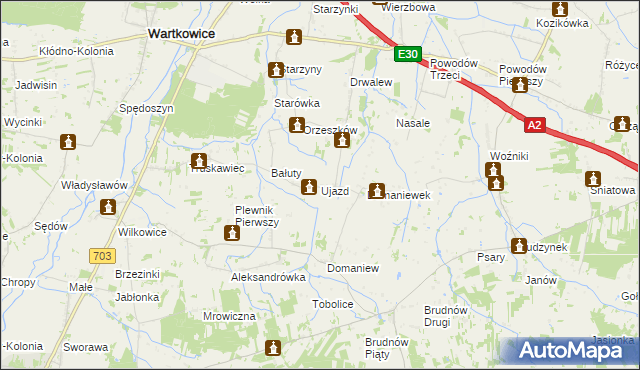 mapa Ujazd gmina Wartkowice, Ujazd gmina Wartkowice na mapie Targeo