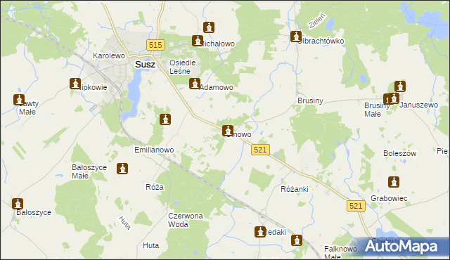 mapa Ulnowo gmina Susz, Ulnowo gmina Susz na mapie Targeo