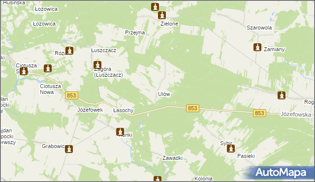 mapa Ulów gmina Tomaszów Lubelski, Ulów gmina Tomaszów Lubelski na mapie Targeo