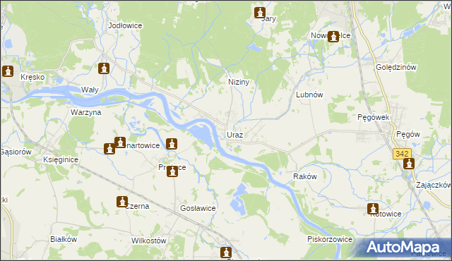 mapa Uraz gmina Oborniki Śląskie, Uraz gmina Oborniki Śląskie na mapie Targeo