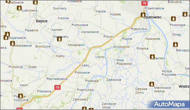 mapa Urzuty gmina Opatowiec, Urzuty gmina Opatowiec na mapie Targeo