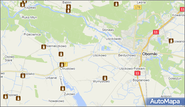 mapa Uścikowo gmina Oborniki, Uścikowo gmina Oborniki na mapie Targeo