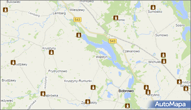 mapa Wądzyn gmina Bobrowo, Wądzyn gmina Bobrowo na mapie Targeo