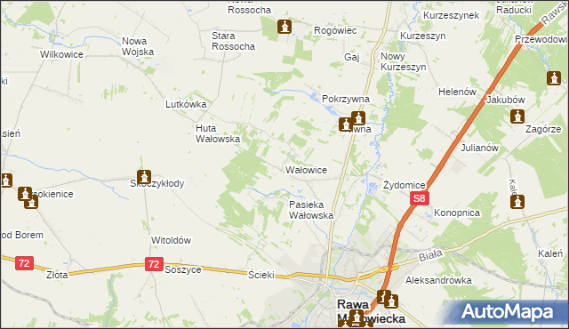 mapa Wałowice gmina Rawa Mazowiecka, Wałowice gmina Rawa Mazowiecka na mapie Targeo