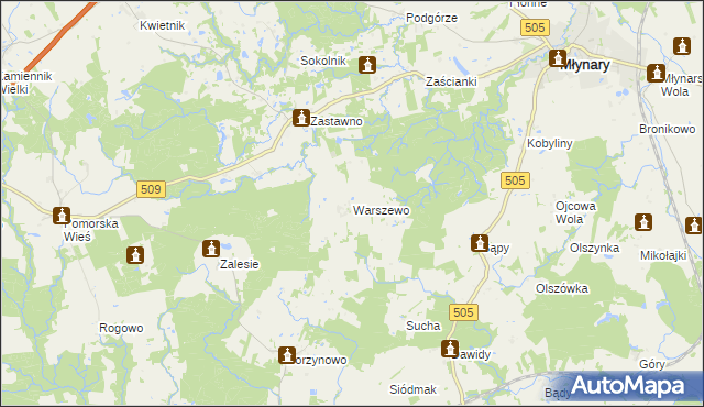 mapa Warszewo gmina Młynary, Warszewo gmina Młynary na mapie Targeo