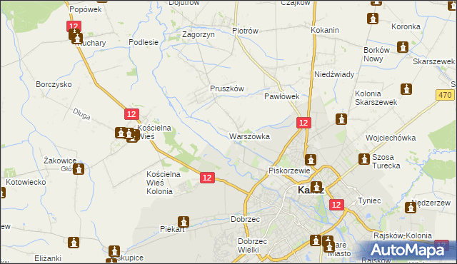 mapa Warszówka gmina Blizanów, Warszówka gmina Blizanów na mapie Targeo