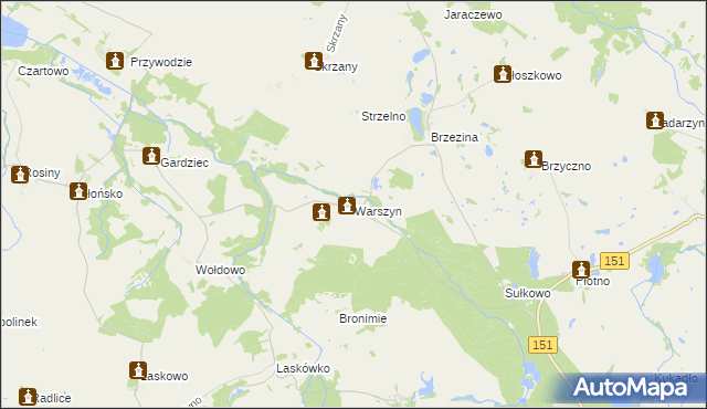 mapa Warszyn gmina Dolice, Warszyn gmina Dolice na mapie Targeo